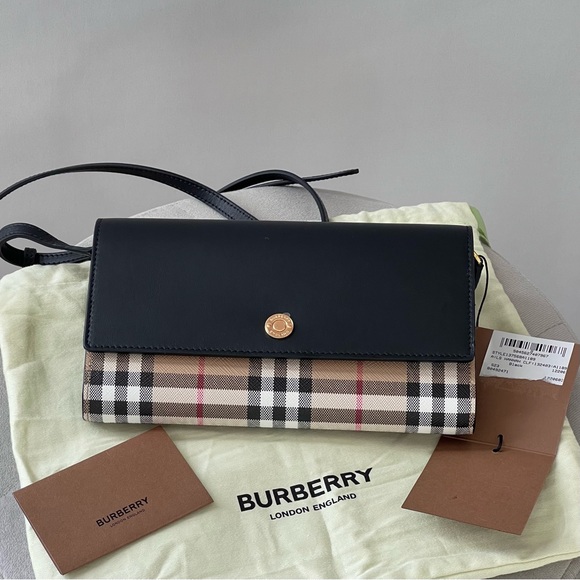 Burberry Check Leather Crossbody Bag in Black - Picture 12 of 13
